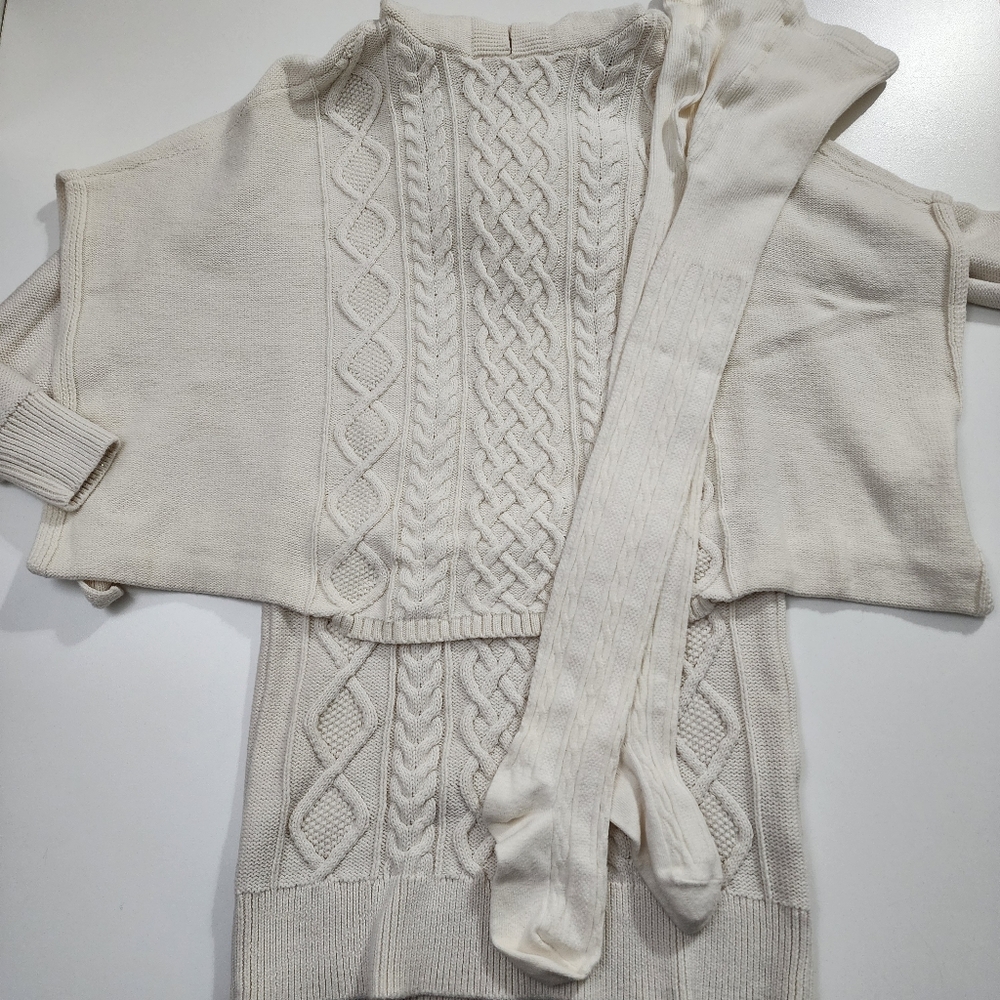 Girls GAP Cable Knit Sweater Dress, Hooded Poncho & Leggings Outfit Set Size S